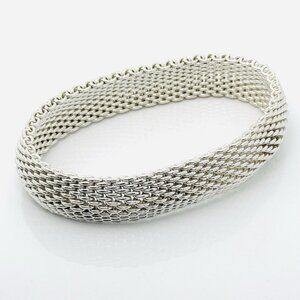 8" Large Tiffany & Co Silver Somerset Mesh Weave Flexible Bangle Bracelet